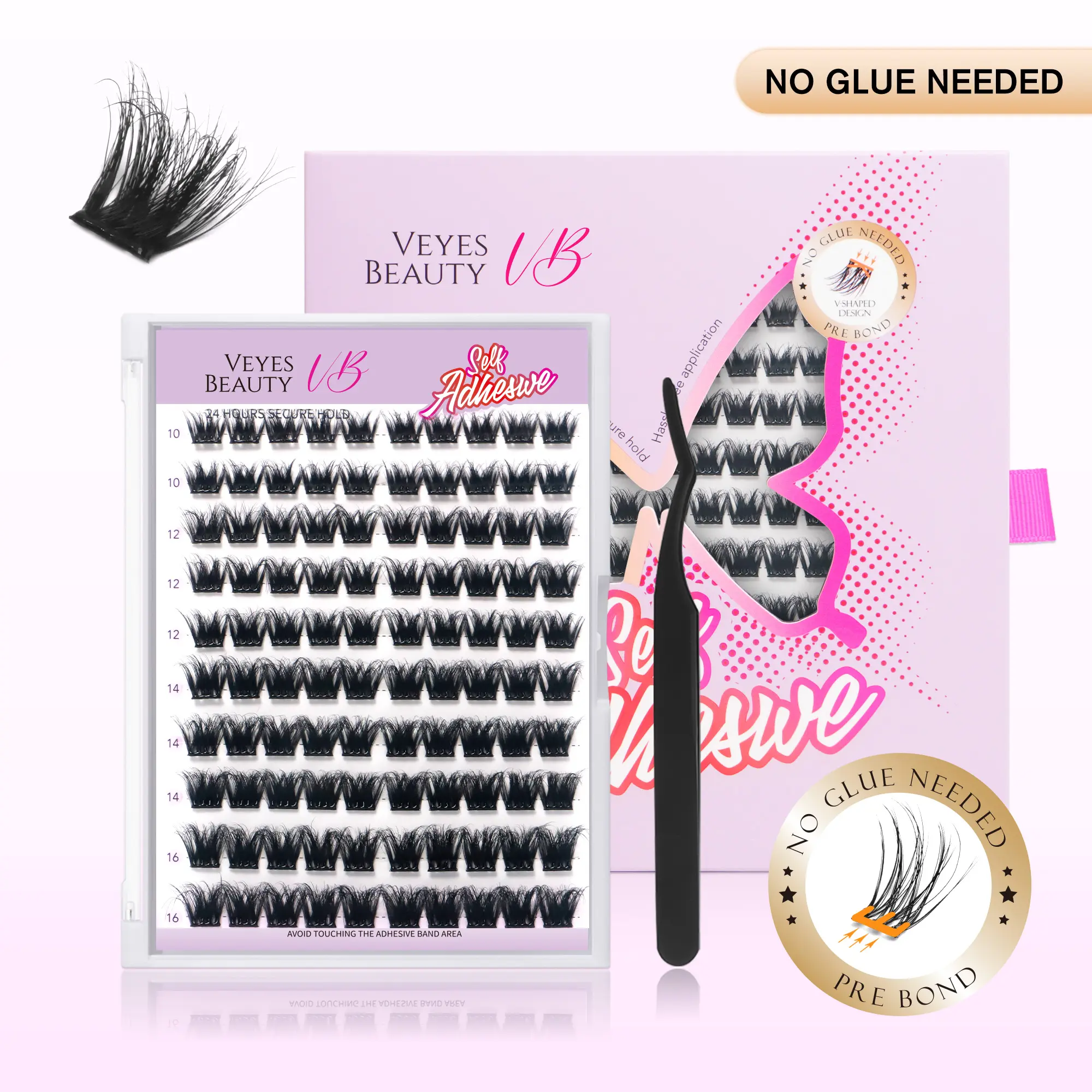 VEYESBEAUTY Self Adhesive Glueless Eyelash Clusters - Marvel Pre-Glued Fluffy Lashes with Invisible Band, Clear Adhesive, Bold Dense Look for Cosmetic Eyelash Extensions Makeup, Eyelashes Extensions