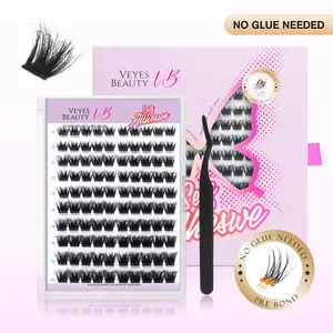 VEYESBEAUTY Self Adhesive Glueless Eyelash Clusters - Marvel Pre-Glued Fluffy Lashes with Invisible Band, Clear Adhesive, Bold Dense Look for Cosmetic Eyelash Extensions Makeup, Eyelashes Extensions