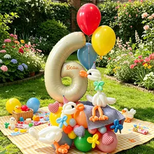 48-Piece Kids Birthday Balloon Column Set, Includes 32-Inch Cream Number Balloons, Multicolor Latex Balloons, Perfect for Party Decorations