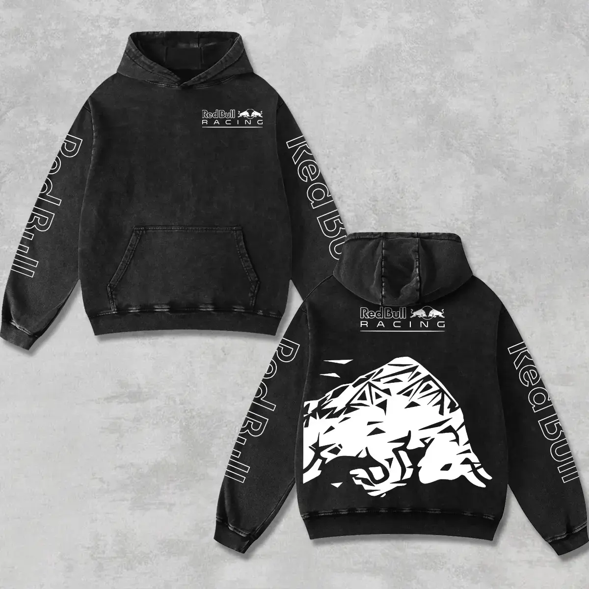Retro ORB Redbull Racing Hoodie Vintage Washed Black, Formula World Championship Enthusiast, Motorcycle Off-Road Dirt Bike Graphic Streetwear, Heavyweight Biker Sweatshirt, Retro Moto Gear Motorbike Apparel Men’s Grunge Y2K Racing Jacket Style