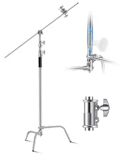 VEVOR C Stand with Boom Arm, Max Height 10.83 ft/330 cm, Stainless Steel Heavy Duty Photography Light Stand with 4.8-9.8 ft Adjustable Height, 2 Grip Head for Studio Monolight, Softbox, Reflector