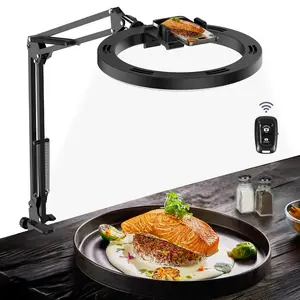 Overhead Camera Mount with Selfie Ring Light and Phone Holder, 10" LED Ring Light for Desk with Stand and Remote for iPhone,Phone Tripod with Light for Video Recording Vlog TikTok Live Stream Cooking