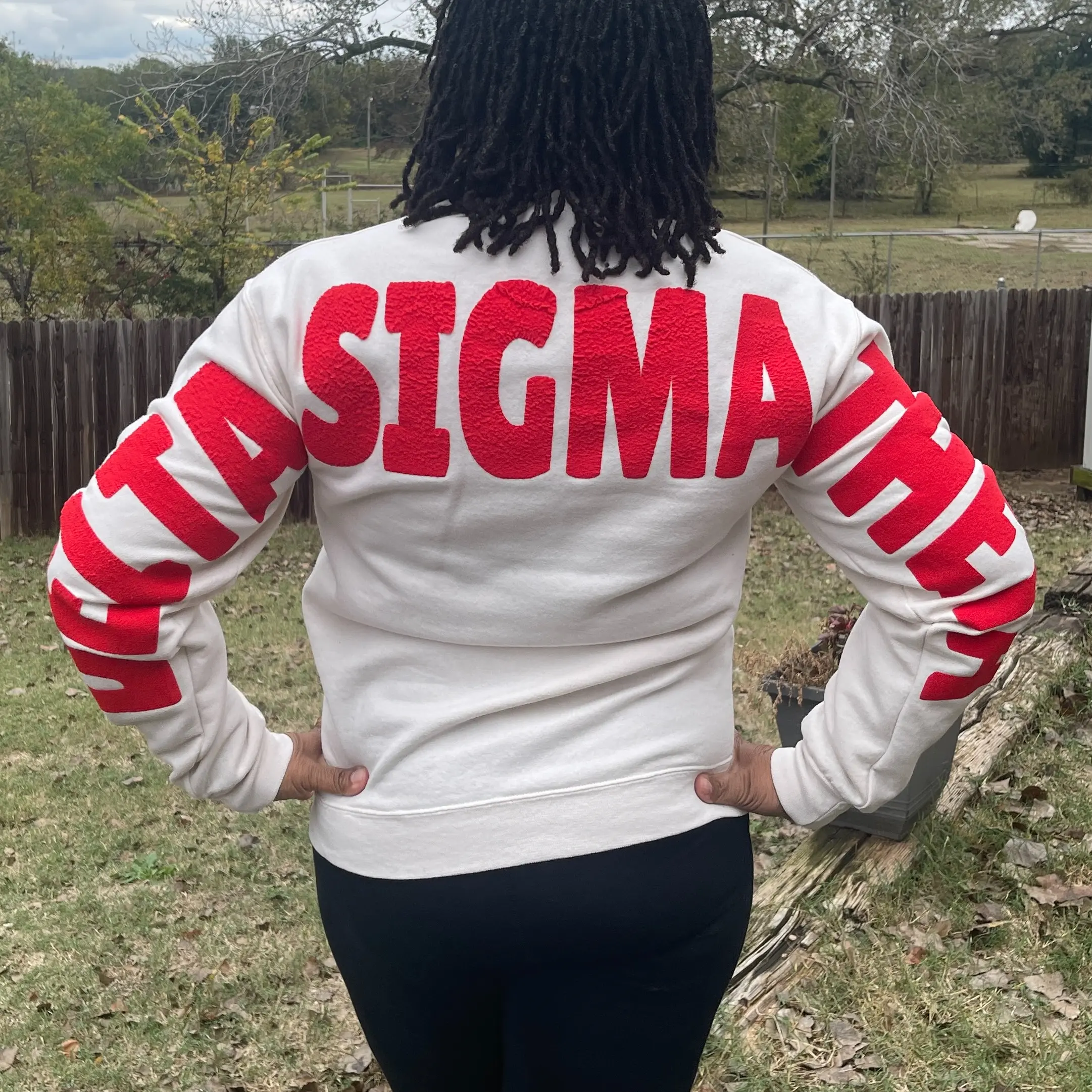 Delta Sigma Theta Puff Crewneck Sweatshirt - Cream with Red Letters, Versatile for Casual Wear & Layering, Comfortable for All-Day Use