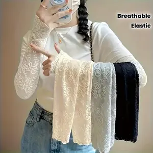 4 pairs of women's fashionable lace sleeves - summer sun protection sleeves, elastic, breathable, lightweight arm protectors, with floral embroidery, suitable for dresses, outdoor activities, and sun protection, transparent sleeves, decorative details