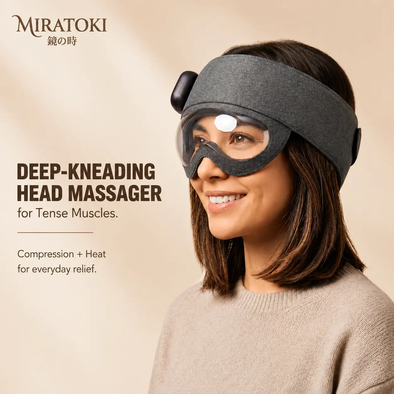 MIRATOKI Air Compression Head Spa Massager, Heated Kneading Relaxation Device with 360° Airbags, Cordless Wearable Head Massager for Stress Relief, Self-Care & Bedtime Routine