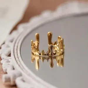 Waterproof Dripping Geometric Irregular Women's Elegant Decor Engagement Trendy Exquisite Promise Ring, Chic Gorgeous Jewelry As Gift for Girlfriend，Artificial Zircon Decor Cuff Ring for Galentine's Party Style Ring, Fashion Jewelry Gift Ideal for Girl