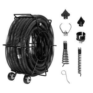 VEVOR Drain Cleaning Cable 60 FT x 1-1/5 Inch,  Professional Sectional Drain Cleaner Cable with 6 Cutters for 2.0" to 7.9" Pipes, Hollow Core Sewer Drain Auger Cable for Sink, Floor Drain, Toilet