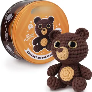 Crochet Kit for Beginners -  Set to Make Bear Bruno Amigurumi Plushie - Easy DIY Crochet & Knitting Starter Kit with Video and PDF Tutorials