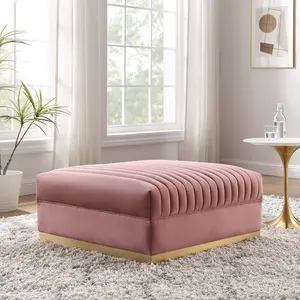 Modway Sanguine Channel Tufted Performance Velvet Modular Sectional Sofa Ottoman in Dusty Rose