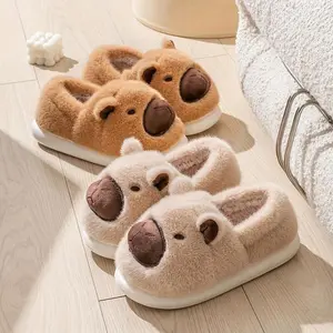 Cute Cartoon Capybara Fuzzy Plush Slippers for Women & Men – Warm Thick Cozy House Shoes, Fluffy Indoor Outdoor Home Slides, Winter Comfort Footwear