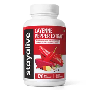 STAY ALIVE Cayenne Pepper Capsules, 6-in-1 Capsicum Blend w/Ginger, Garlic & Turmeric, 20:1 Extract, 120 Pills, Gluten-Free Capsaicin Supplement