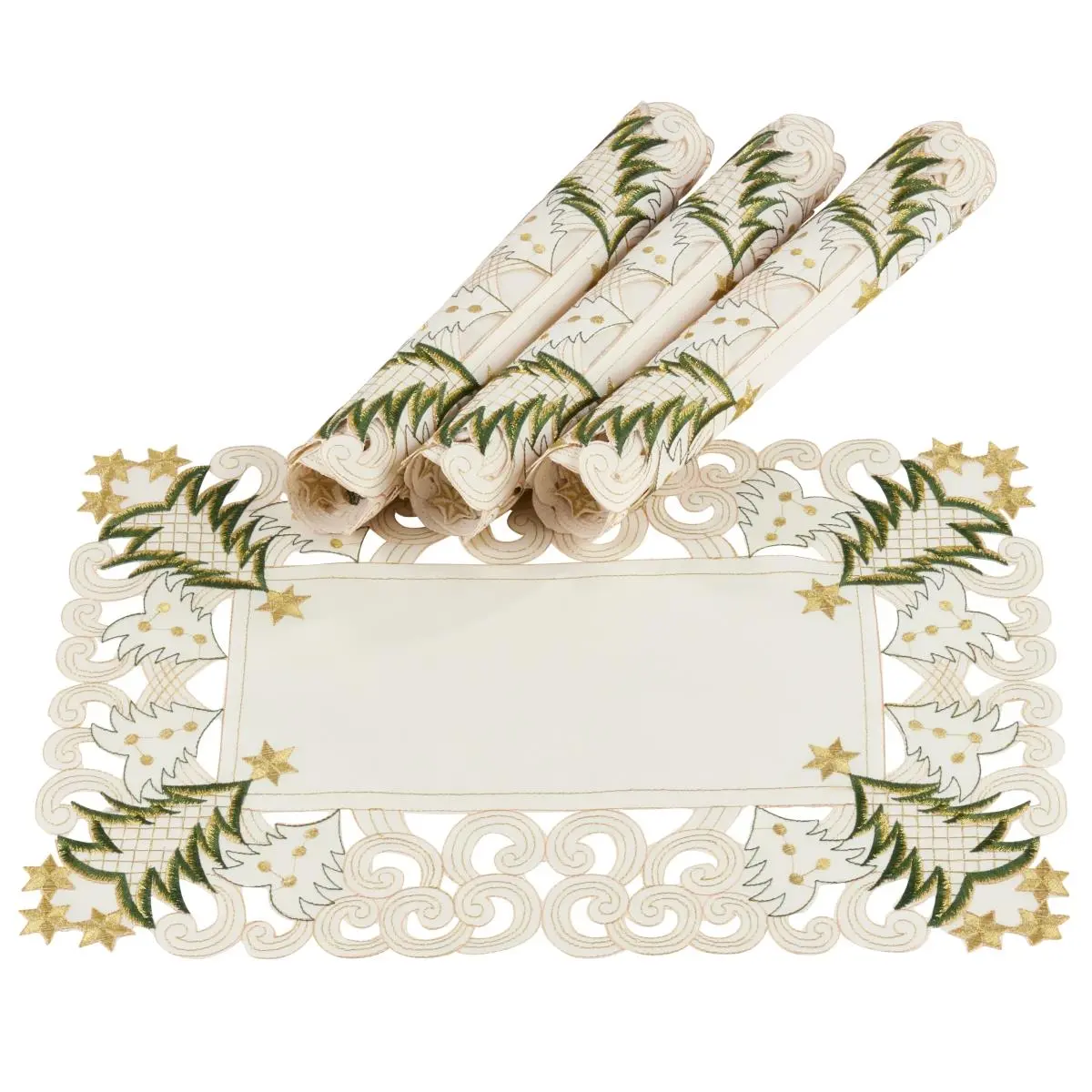 212 MAIN Stylish Tableware SARO Pandoro Collection Ivory Christmas Tree Placemat - Set of 4, Festive Look, Holiday Use