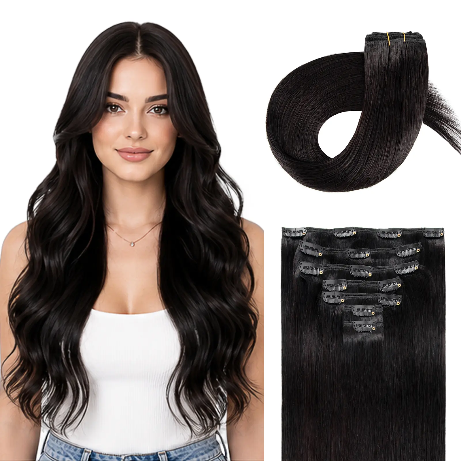 SOBEAUTY 10/10 Real Human Hair Clip in Extensions - 16 inch to 24 inch, 120g with 16clips, 7pcs Straight Cut, Thick Natural Look for Women's Daily Use & Special Occasions, Extensions Hair