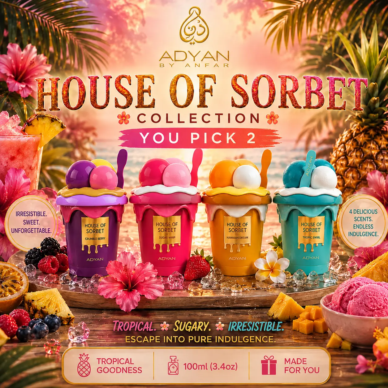 Build Your Own Bundle - Choose Two - House of Sorbet Collection by Adyan Extrait De Parfum Spray, 3.4 oz