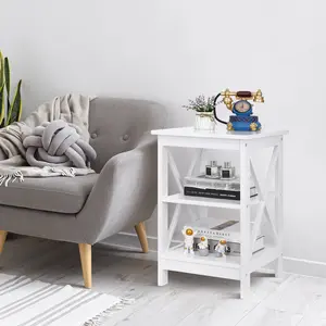 Zeny 24-inch Square MDF End Table - Entryway Sofa Table, Textured Powder Finish, Extra Shelf Storage, Quick Setup, White Indoor Living Room Furniture