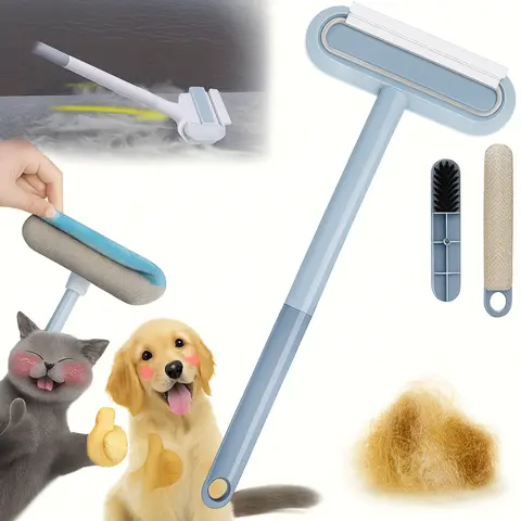 Upgraded Reusable Pet Hair Remover Brush - Universal, Compact and Lightweight Zero Waste Eco-Conscious Single Item with Extra-Long Handle, Flexible Bristles, Washable No Damage Undercoat Pickup for Dog/Cat Fur on Furniture, Car Seats