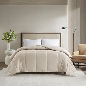360 stand Tan Quilted Comforter - Full & Queen Size (90x90x1.5 in), 300 Thread Count Cotton Sateen Shell, Luxury Hypoallergenic Down Alternative Bedding