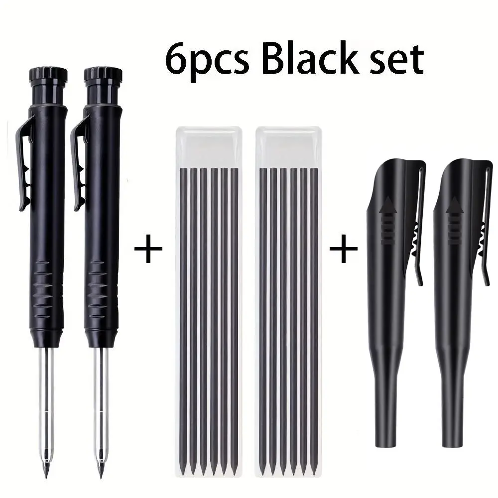 6 Solid Carpenter Pencil Set (with pen core), with sheath, punching tool pen, perfect for carpenters and carpenters to draw automatic pencils, father's birthday gift, Mechanical Pencils, Stationery Writing Tools, Stationery Supplies, Drawing Pencils