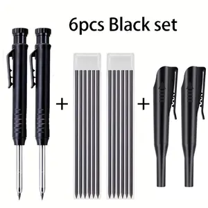 6 Solid Carpenter Pencil Set (with pen core), with sheath, punching tool pen, perfect for carpenters and carpenters to draw automatic pencils, father's birthday gift, Mechanical Pencils