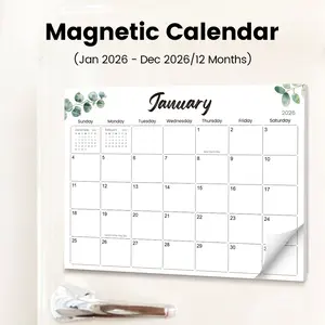 2026 Magnetic Refrigerator Calendar, 12-Month Planner, Kitchen Office Classroom Wall Organizer, Minimalist Leaf Design, Easy Peel & Stick