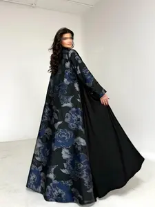 Women's Floral Print Abaya, Loose-Fitting Long Sleeve Arab Robe, Elegant Full Placket Top, All Seasons Plain Pattern Clothing, Loose Abayas, Modest Muslim Outfits, Modesty Muslim Clothing