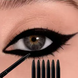 6Pcs Waterproof & Sweat-Proof Black Eyeliner Pencil - Long-Lasting, Smudge-Proof for Bold Eye Makeup, Easy Glide Formula for Perfect Wings - Black, Waterproof Eyeliner, Winged Eyeliner, Sleek Design, Smudgeproof Makeup
