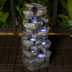 ARCH Rock Waterfall Outdoor Fountain with LED Lights Stone Garden Fountains Outdoor Décor for Patio Lawn Backyard Cascading Tiered Outdoor Water Fountain