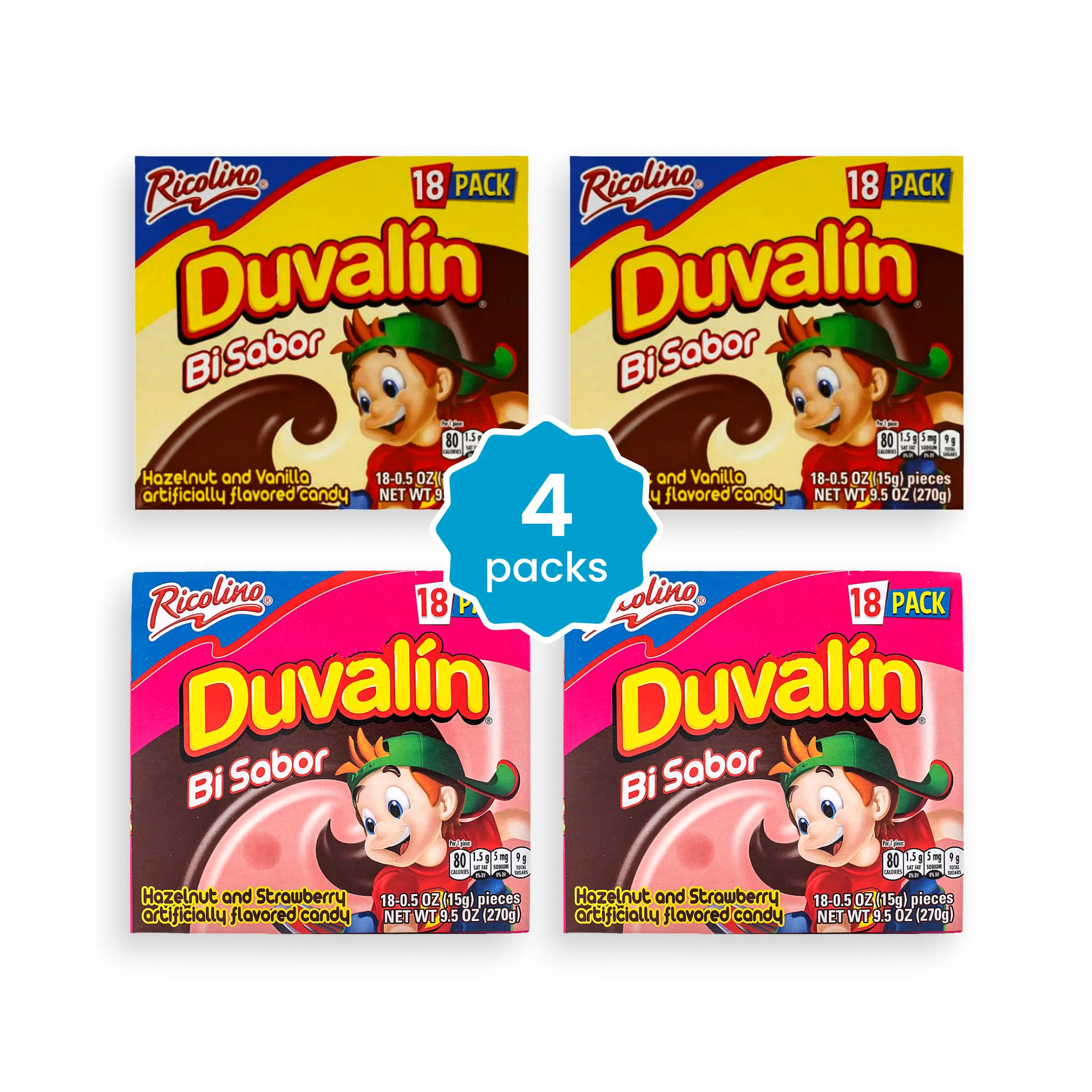 Ricolino Duvalin Candy Flavor Pack - Hazelnut & Vanilla + Strawberry & Hazelnut - A Perfect Sweet treat from Mexico