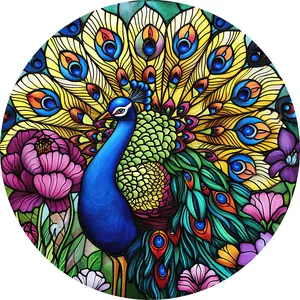 DTF Transfer – Glass Peacock Multi Sizes (AN-PE001)