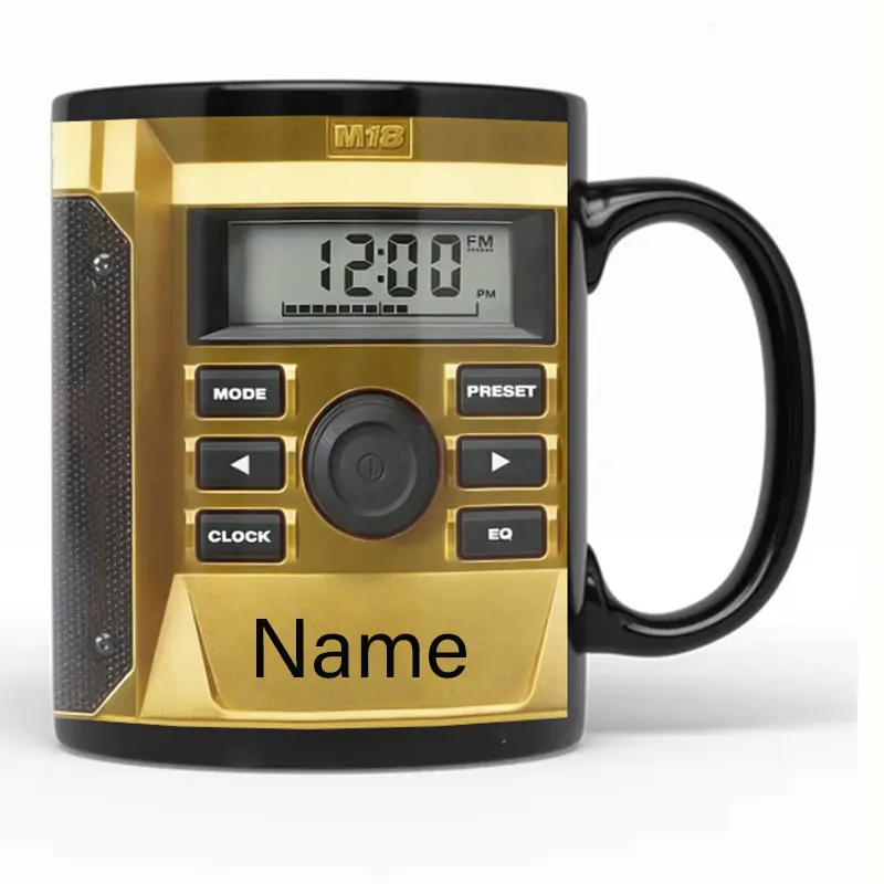 1pc Custom Name Golden Radio Theme Mug with 2D Design, Personalized Name Customization, Coffee and Tea Cup, Elegant Golden Coated Mug, Suitable for Home, Office, Parties-Birthdays/Valentine's Day