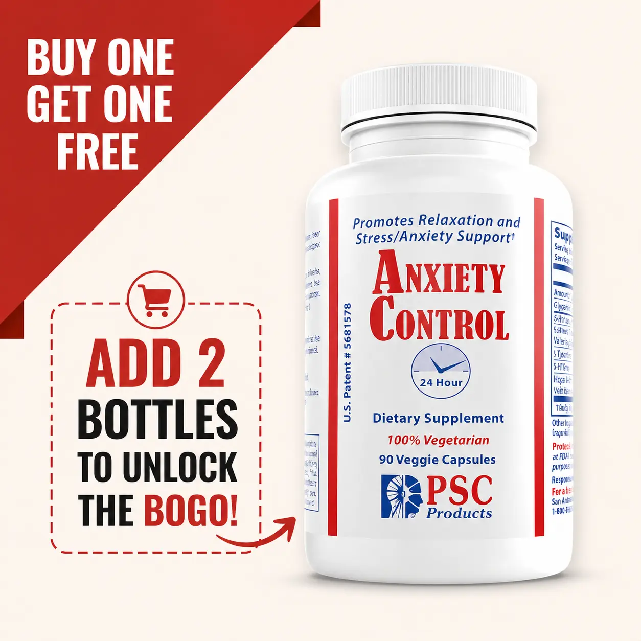 Anxiety Control 24® - Natural Stress & Anxiety Relief with GABA, Magnesium, Vitamin B6 - 90 Veggie Capsules for Calm Neurotransmitters & Restful Sleep
