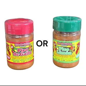 Pico de Gallo (Hot) – a spicy chile salt mix, typically used on fruits, snacks, and corn.                              Pico Limón (Hot) – similar chile salt mix but with a tangy lime flavor added