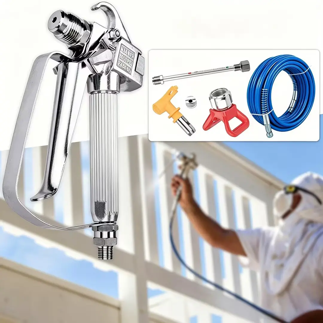 Upgraded Airless Paint Sprayer Kit Set, Home Improvement Pressure Paint Supply Hardware with 50 ft Airless Spray Hose, Gun, 8" Extension Pole, Tip Guide with 517 Tip, 1/4" Swivel Joint, 3600 PSI Rating