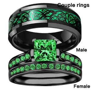 Emerald Women's Ring Stainless Steel Dragon Pattern Men's Ring Couple Rings Premium Alloy Structured Quadrilateral Design Fashion Office Friendly