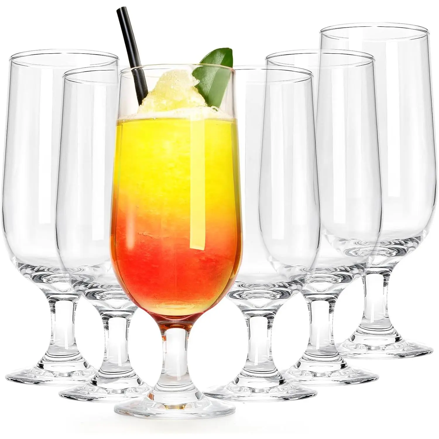 6 Pack Hurricane Glass - 14 oz Pina Colada  Glasses Clear  Drinking Cups for Drinking , Tropical Drinks, Water Full-Bodied , Juice