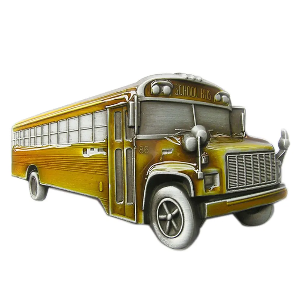 Jeansfriend Vintage School Bus Belt Buckle - Unisex 3D Enamel Heavy Metal Snap Buckle Accessory for 1.58 in (40 mm) Snap-On Belts, 58 mm, 1.58 Inches (40 Mm)