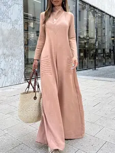 Women's High Waist Long Sleeve Jumpsuit Woven, Loose-Fitting Wide Leg One-Piece Chic, Casual Minimalist All-Season Wear, Comfortable & Stylish Design, Womenswear