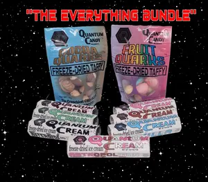 O.M.Geeks Ltd Quantum Cream Quantum Candy Freeze-Dried ice Cream - Freeze-Dried Taffy "THE EVERYTHING BUNDLE" 7 Variety Pack Quantum Cream 2 Variety Pack Quantum Candy (Fruit Quarks and Cocoa Quarks) Candy Snack