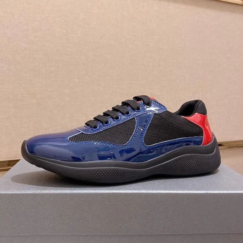 classic runway shoes with red shoe tongue trendy multiple colors Americas Cup trainers size 35-50 Men's And Women's designer patent leather with black or silver mesh casual shoes no.2