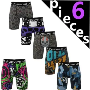 JEVPE 6Pieces Random Color Men's All Over Print Boxer Brief, Casual Comfy Breathable Underwear for Daily Wear, Mens Underwear for All Seasons, Undergarments