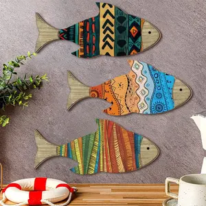 3-Piece Wooden Tropical Fish Wall Decor Set, Mini Beach Nautical Coastal Theme, DIY Adhesive Home Bathroom Bedroom Artistic Hanging Art