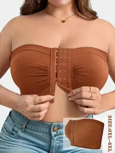 1/2/3/5PCS Plus Size Basic Chic Front Buckle Strapless Bra for Women Large Bust  Non-Slip Seamless Invisible Tube Top High Elasticity Comfy Fit Bra