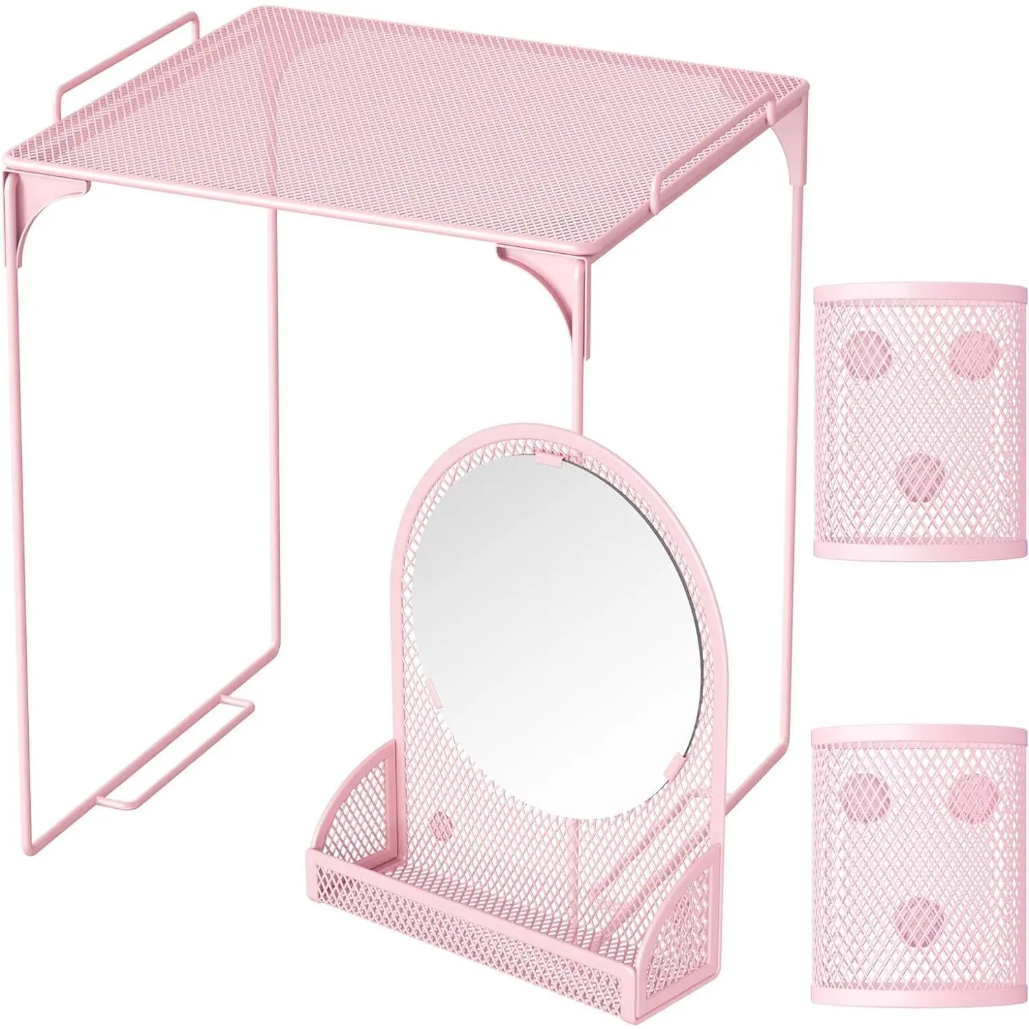 Locker Shelf with Locker Mirror  & 2  Pen Cups, Locker Organizer for Work, Mesh Metal Locker Accessories Kit for School Locker, Locker Decor Office Supplies,