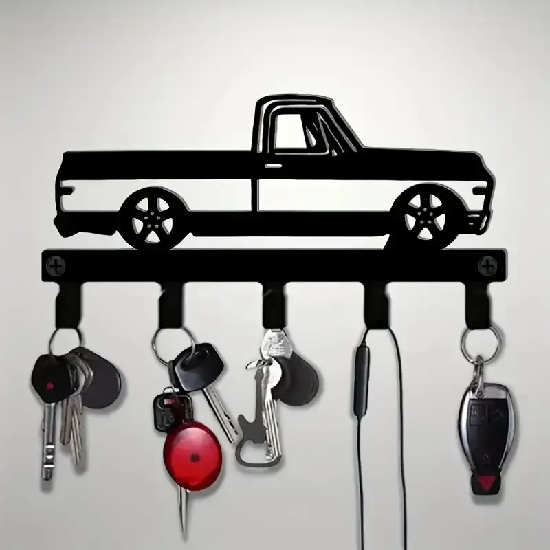 Vintage Truck Key Holder, Heavy Cast Iron Key Organizer, Wall-Mounted Space-Saving Design, Ideal for Car Keys, Hats, Bags, Towels, Farmhouse Style Home Decor, Storage Hooks