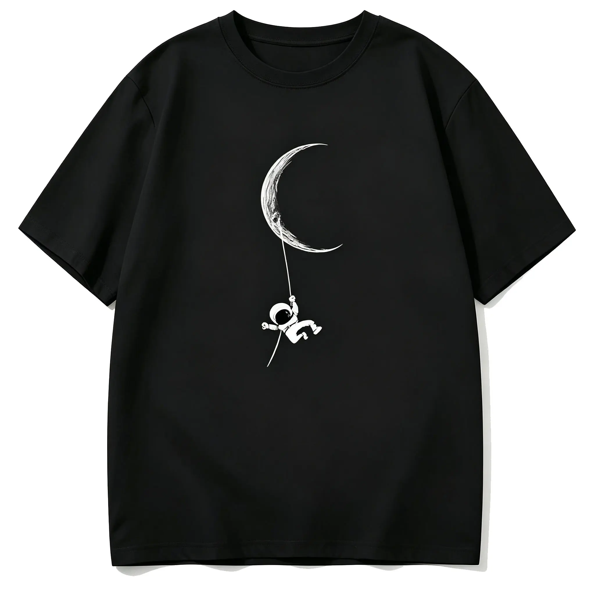 100% Cotton Fashion TrendsMen's Astronaut & Moon Pattern T-Shirt - Casual Summer Crew Neck Short Sleeve Shirt Soft Polyester Blend Machine Washable Comfortable Fit
