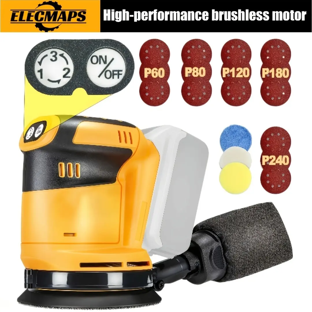 Cordless Brushless Motor Random Orbital Sander With Dust Collection For Sanding Polishing Tool Only Included 20 Sandpaper Sheets 3 Polishing Sponges