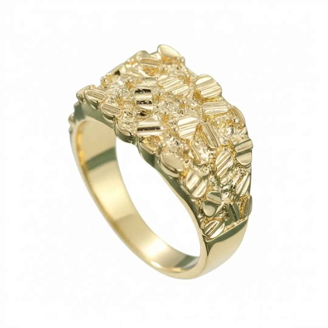 Gold Nugget Ring 14k Plated Inlay Rhodium Women Men Statement Ring Gold Nugget Ring 14k Plated Inlay Rhodium Women Men Statement Ring