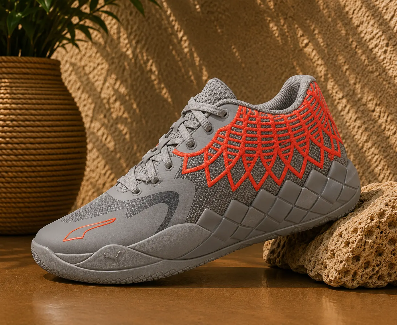 Puma LaMelo Ball MB.01 Rock Ridge Red Blast 376886-09 GS Womens Basketball Sneakers