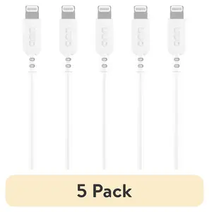 (5 pack) onn Lightning to USB-C Charging and Data Cable for iPhone, iPad, 3 ft, White
