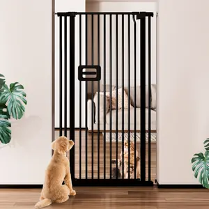 TSYPAIRS 55'' Extra Tall Cat Gate with 2.75" Extension, 29.5-34.25'' Wide, Auto-Close, Pressure Mounted, White, Black